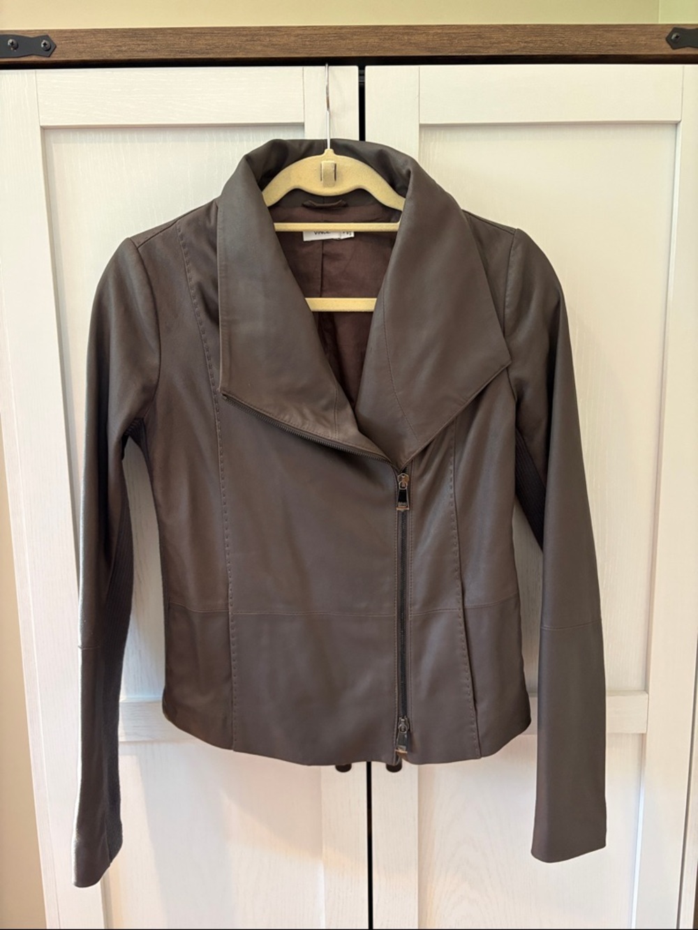 Vince Gray Leather Asymmetrical Zip Jacket in Size XS
